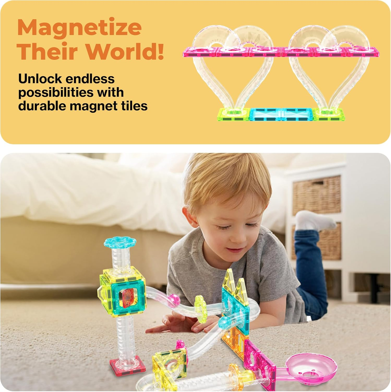 Picassotiles Magnet Tiles Building Block Travel Size Magnetic Marble Run Construction Toy Set Mini Diamond Marble Racetrack 45 Pc Building Blocks Playset Education STEM Learning Kit Boy Girl 3+ PTMG45 image number 4