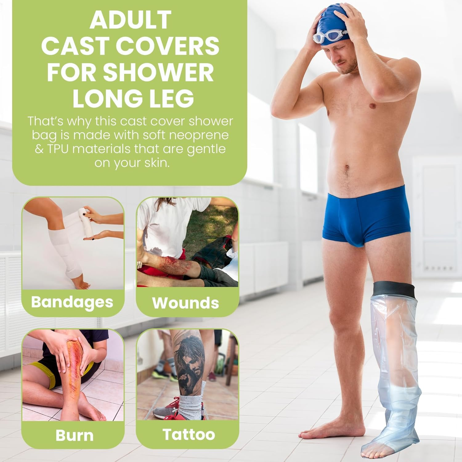 Waterproof Plaster Cast Cover - Reusable Adult Waterproof Leg Cover for Shower Arm, Leg and Foot | Waterproof Arm Cast Protector | Full Leg Cast Cover for Shower image number 6