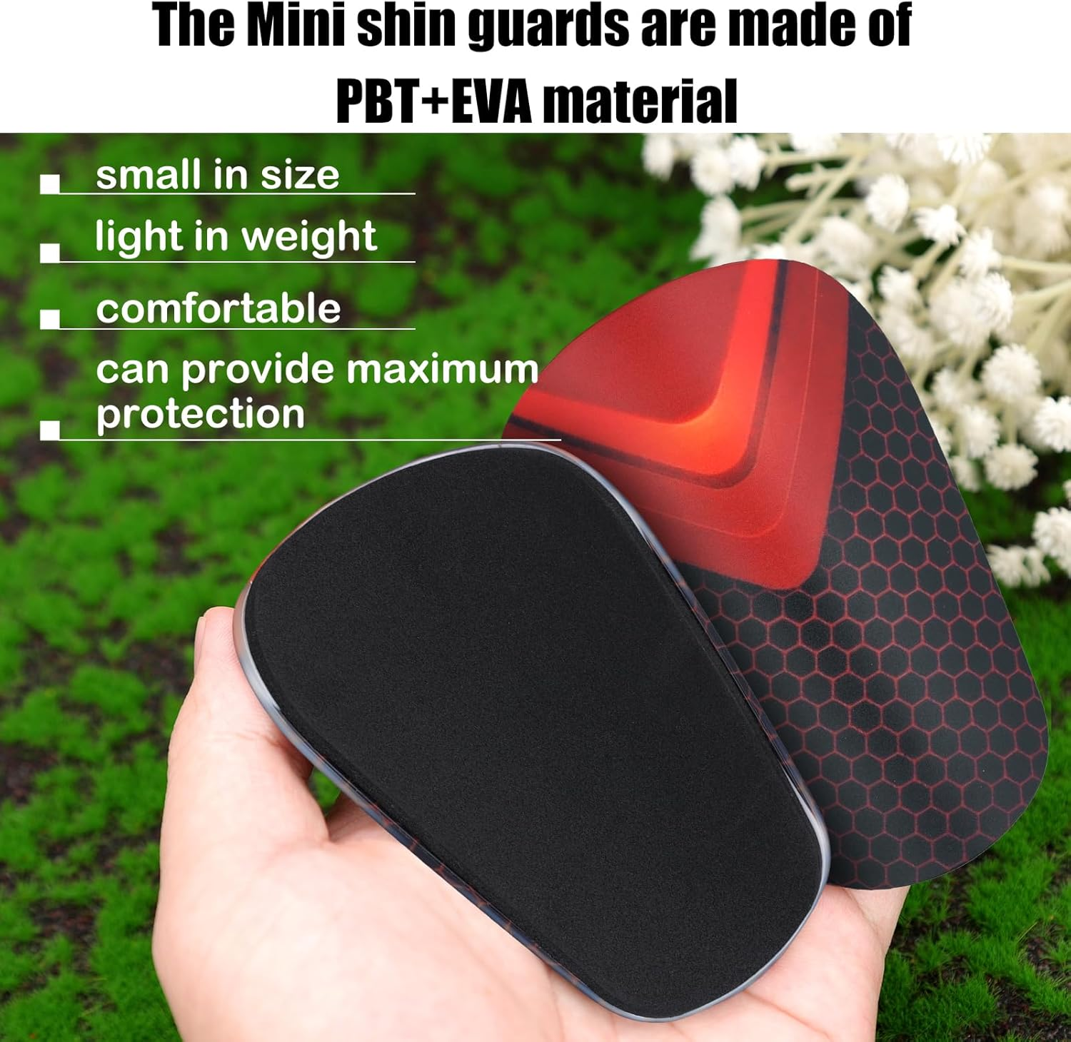 2Pcs Mini Soccer Shin Guards, 3.15X1.97In Extra Small Shin Pads Protective Gear for Women Men Boys Girls Soccer Players (Red, Black) image number 4