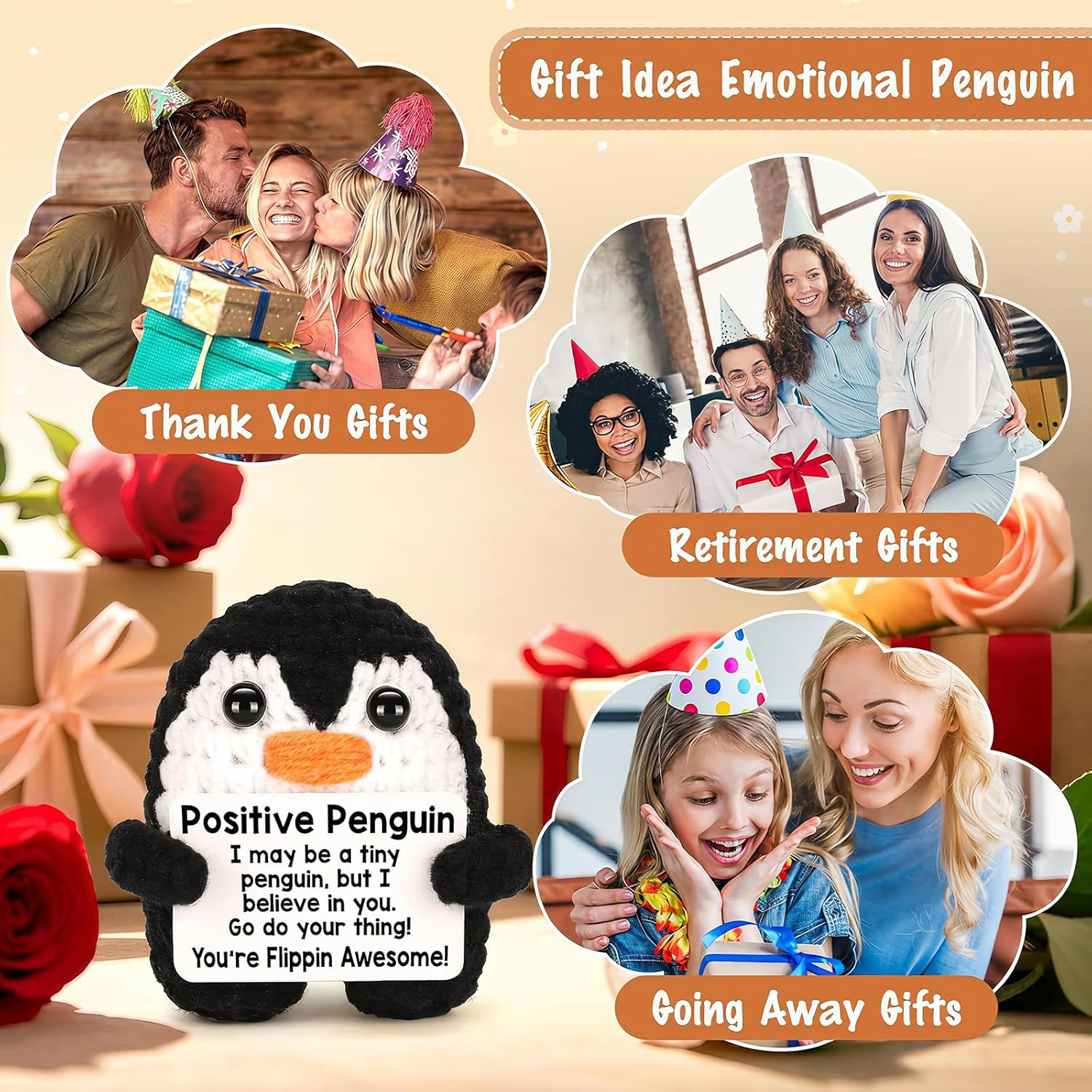 Positive Penguin Funny Gifts,Mini Funny Positive Crochet Penguin,Desk Decoration Crochet Birthday Gifts for Mom Best Friend Coworkers Teens Inspirational Support for Graduation Appreciation Cute Decor image number 6