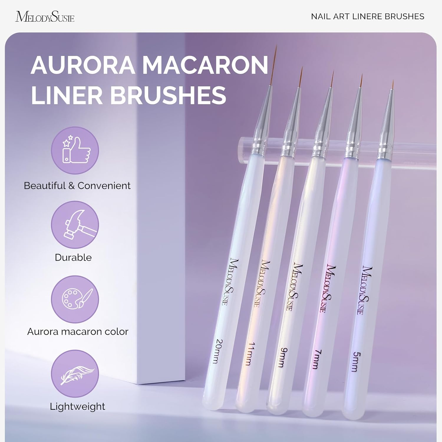 Melodysusie 5 Pcs Nail Liner Brush Set Professional Gel Nail Polish Pen Painting Art Design Long Fine Lines Small Details Fine Drawing Delicate Coloring Tam image number 3