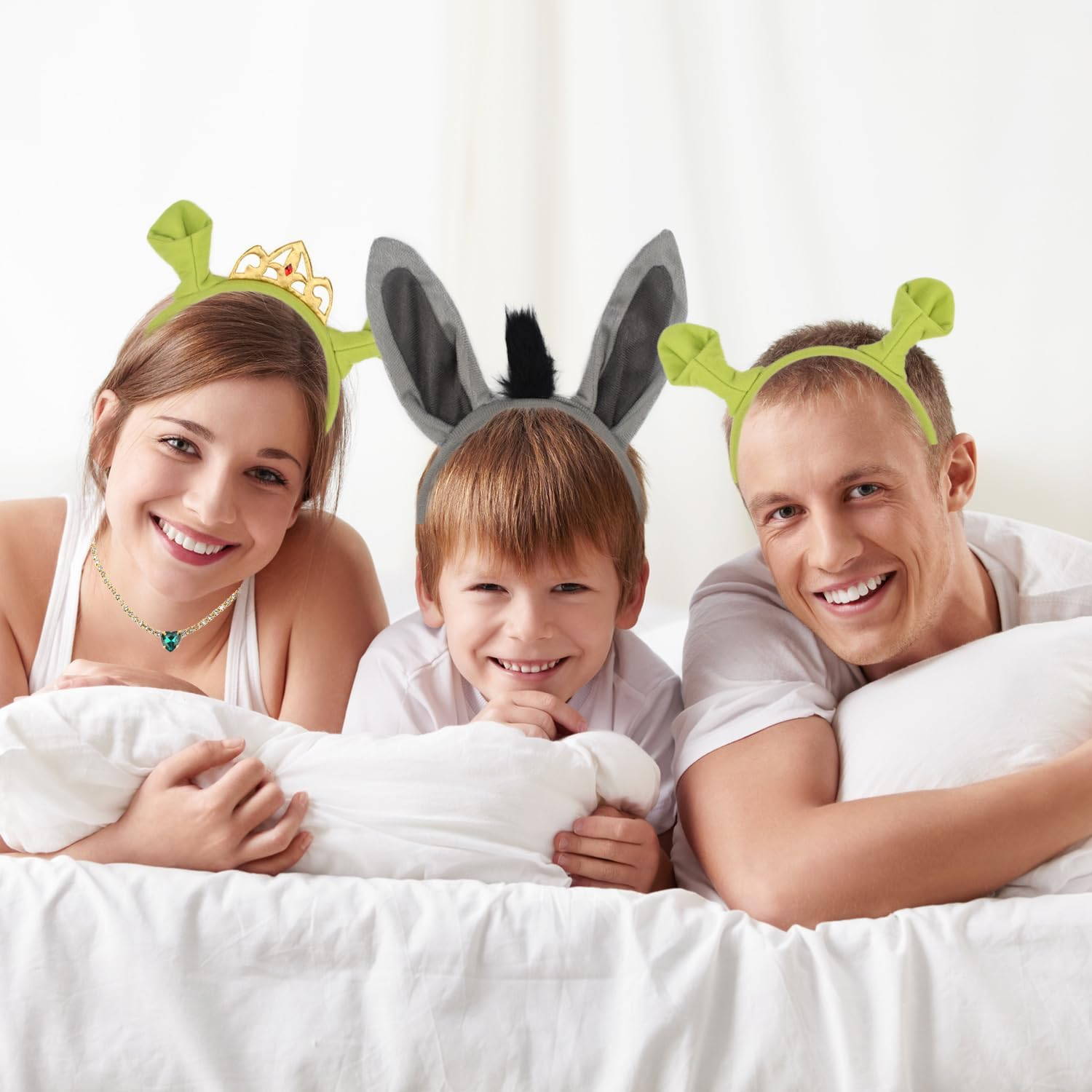 HODRME 5 PCS Ogre Ears Princess Headband Donkey Ears Set-Halloween Christmas Festival Theme Party Cartoon Cosplay Costume Accessories Include Ears Necklace and Tail