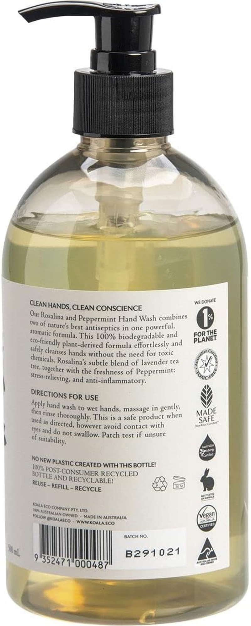 Koala Eco Natural Hand Wash Rosalina & Peppermint 500Ml image number 1