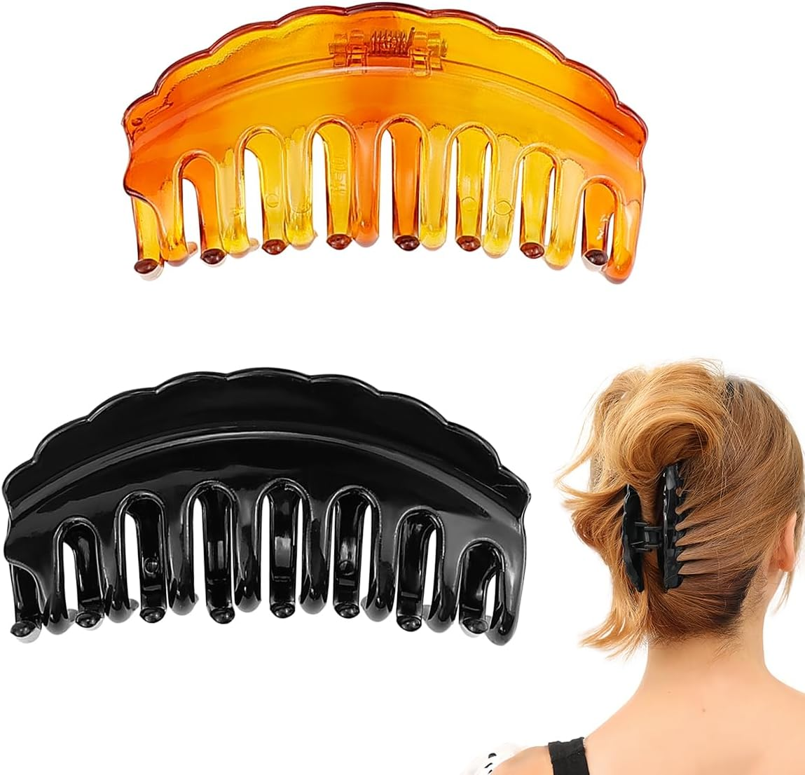 LNQ LUNIQI Women'S Hair Clip Set, 2 Pieces Plastic Hair Clips, Large Claw Hair Clips, Thick Hair for Women and Girls (1 Light Black + 1 Brown) image number 3