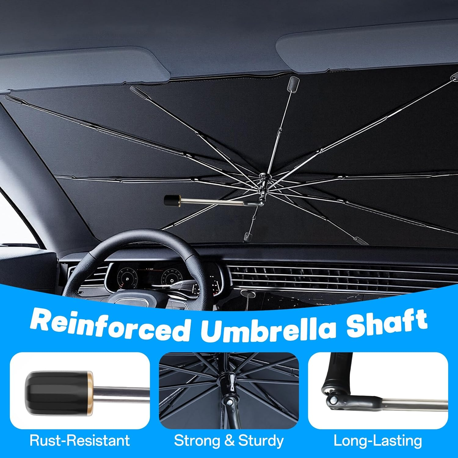 Car Windshield Sun Shade Umbrella &ndash; Foldable Car Sunshade Windshield Cover, Easy Storage Design, UV Protection & Heat Insulation, Universal Sun Visor for Car Window（Xx-Large） image number 6