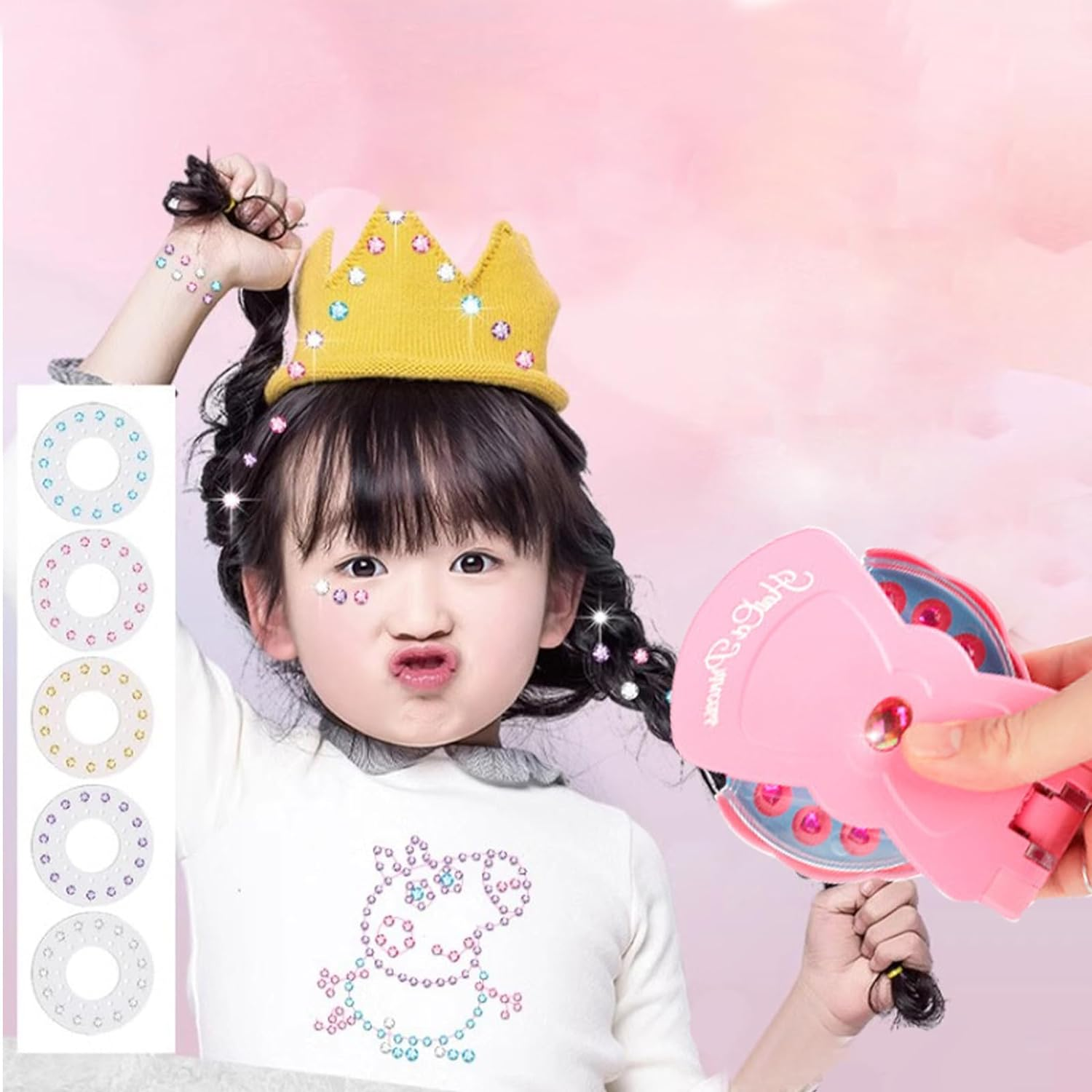 Hair Kit with Rhinestones, Hair Bling Gems for Girls, Bling Bling Hair Gem Stamper with 180 Gems,Diamonds Stapler Tool for Hair（Pink） image number 3