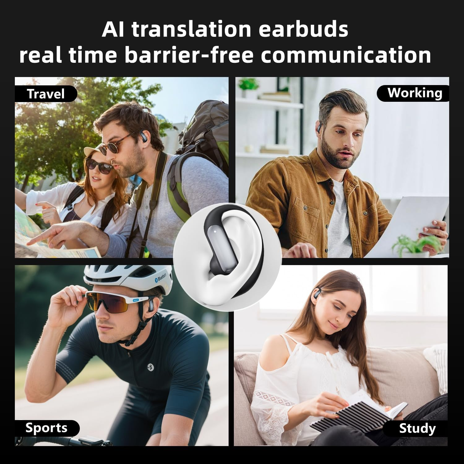 AI Translation Earbuds Real Time,Translation Earbuds with Audio and Video Calls,164 Language Translator Earbuds Audifonos Traductores Ingl&eacute;s Espa&ntilde;ol,Bluetooth Headphones for Business/Learning/Travel image number 2