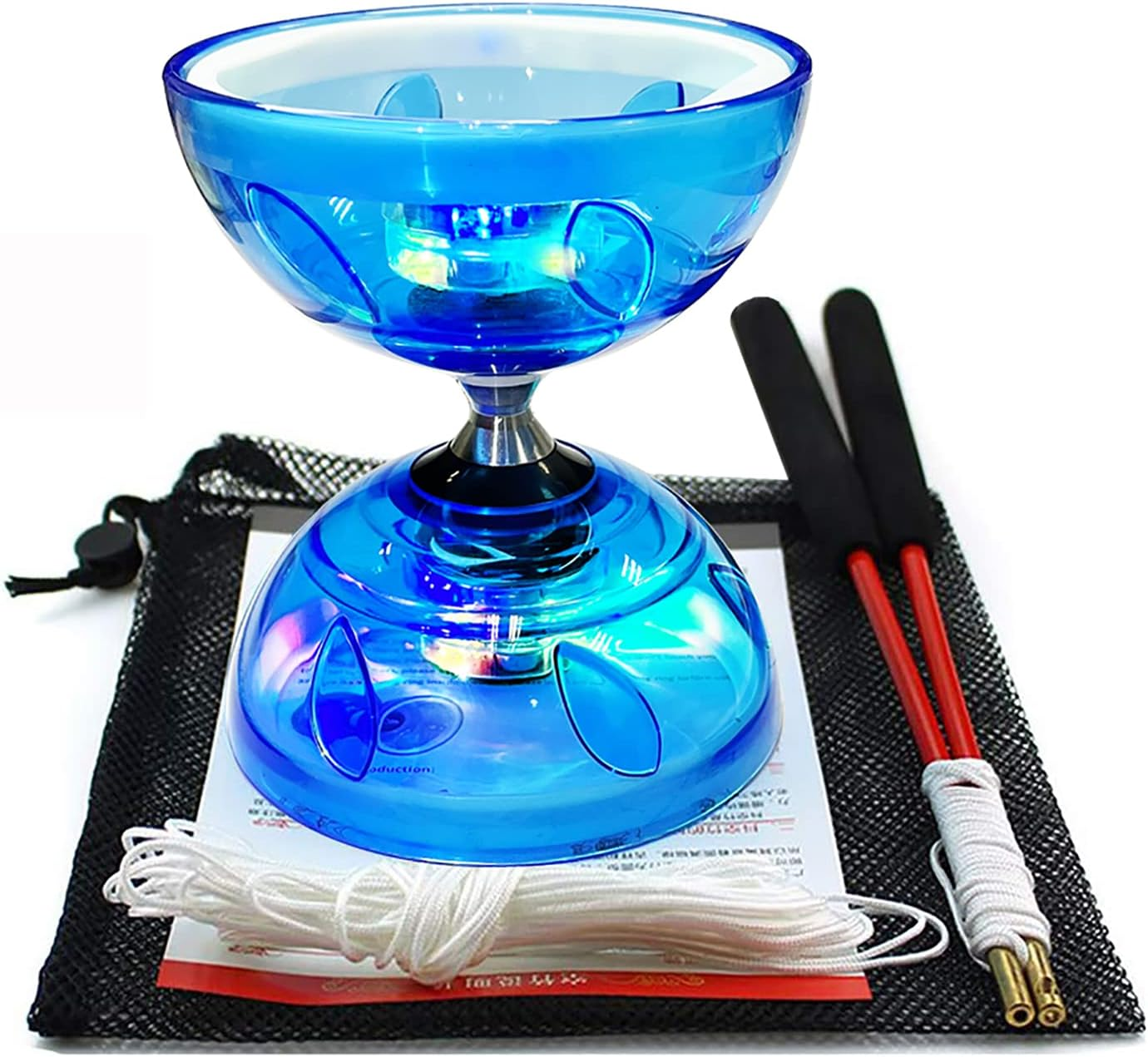 Diabolo Chinese Yoyo Set ,Triple Bearing Diabolo Chinese Yo-Yos Juggling Toys Colorful LED Diabolo with Diablo Sticks, Diabolo String&Net Bag, Easier Start/ Faster/ Stable&Lasts Longer with LED