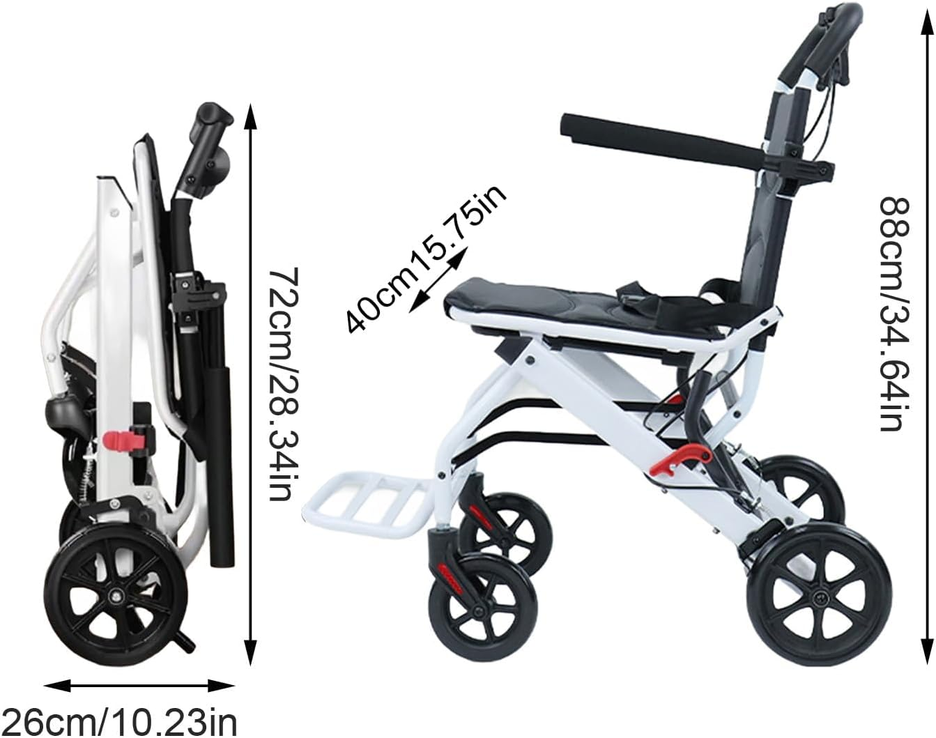 Lightweight Foldable Wheelchairs for Adults Transport Chair with Telescopic Handle, 21Lbs Portable Folding Travel Transfer Wheel Chairs for Seniors, 12" Rear Wheels image number 1