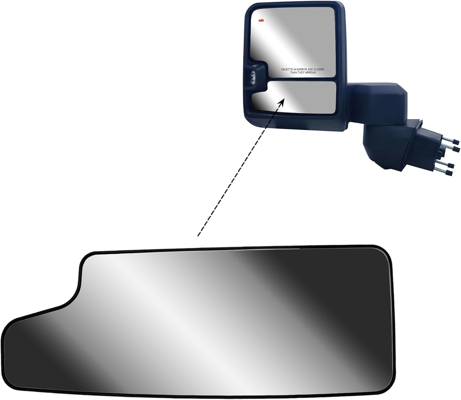 Replacement Driver Left Side Door Towing Mirror Lower Small Glass Convex No Heated with Back Plate for Chevrolet Silverado and GMC Sierra 1500 2500 HD 3500 HD from 2019 to 2024 - Big Driver (Lh) Side image number 3