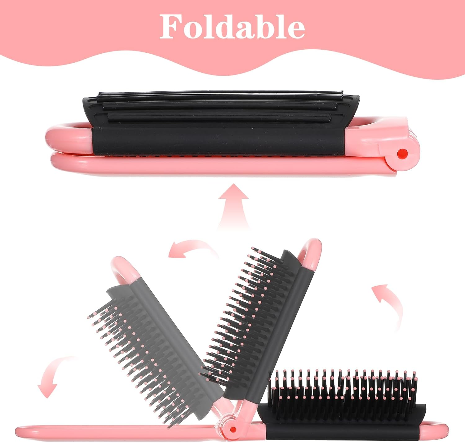 Classicseali Pack of 2 Foldable Hair Brush, Travel Brush, Foldable with Mirror, Folding Comb, Folding Brush, Mini Hair Brush for Men and Women, Portable Hair Styling Tools (Pink, Blue) image number 6