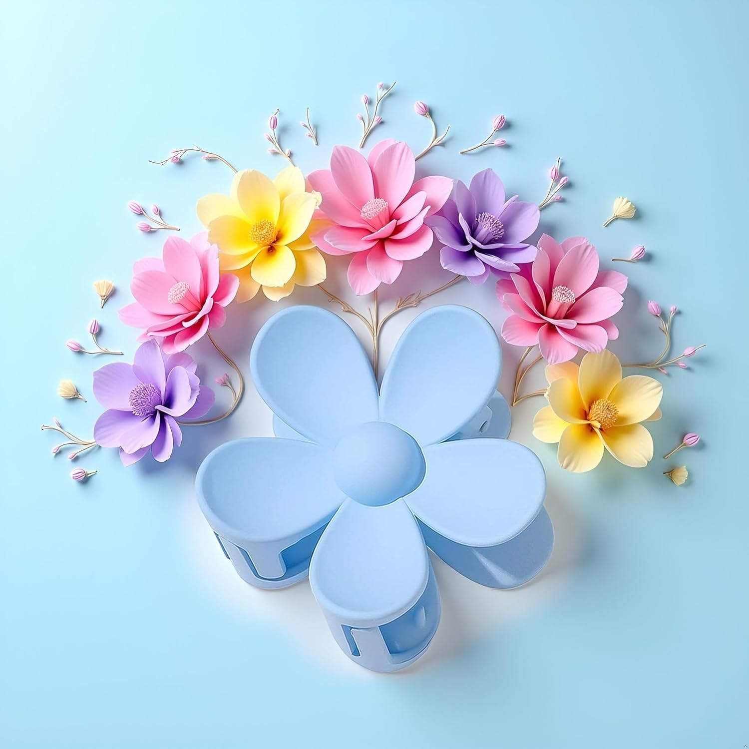 Blue Hair Claw Clips Flower Hair Clips &ndash; Big Cute Claw Clips, Large Hair Clips Strong Hold for Women Thin Hair for Women Thick Hair image number 1