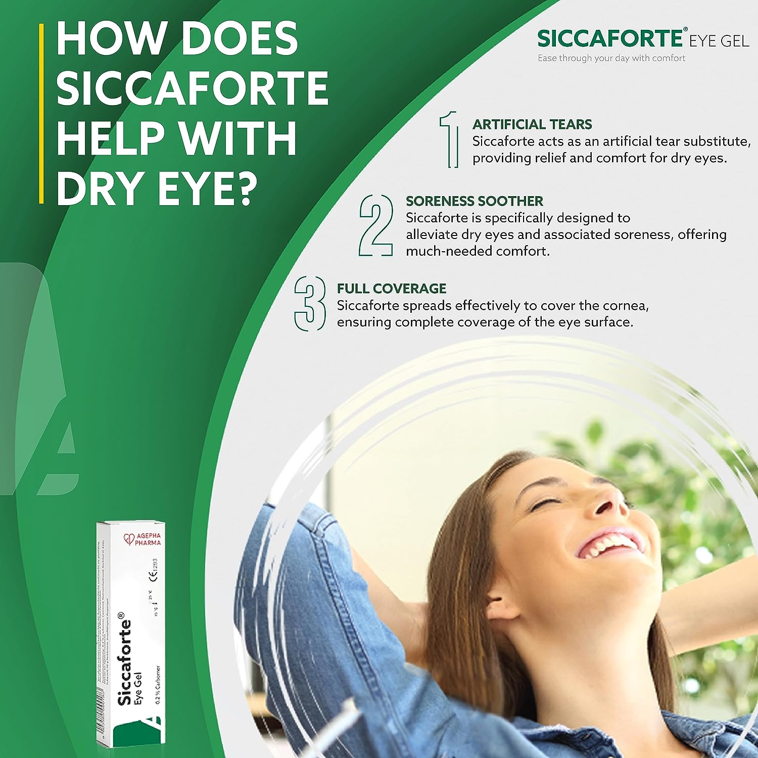 Siccaforte Intensive Dry Eye Gel with Carbomer | Corneal Gel & Eye Lubricant | Hydrate Dry Eyes | Relief against Irritated and Sore Eyes | Day Time Use image number 2
