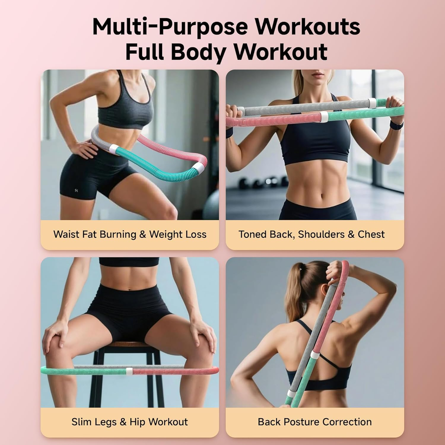 Weighted Soft Hula Circle for Adults - 3.3Lb Foldable Fitness Hoop, Portable Home Gym Adults Body Waist Slimming Exercise Equipment image number 1