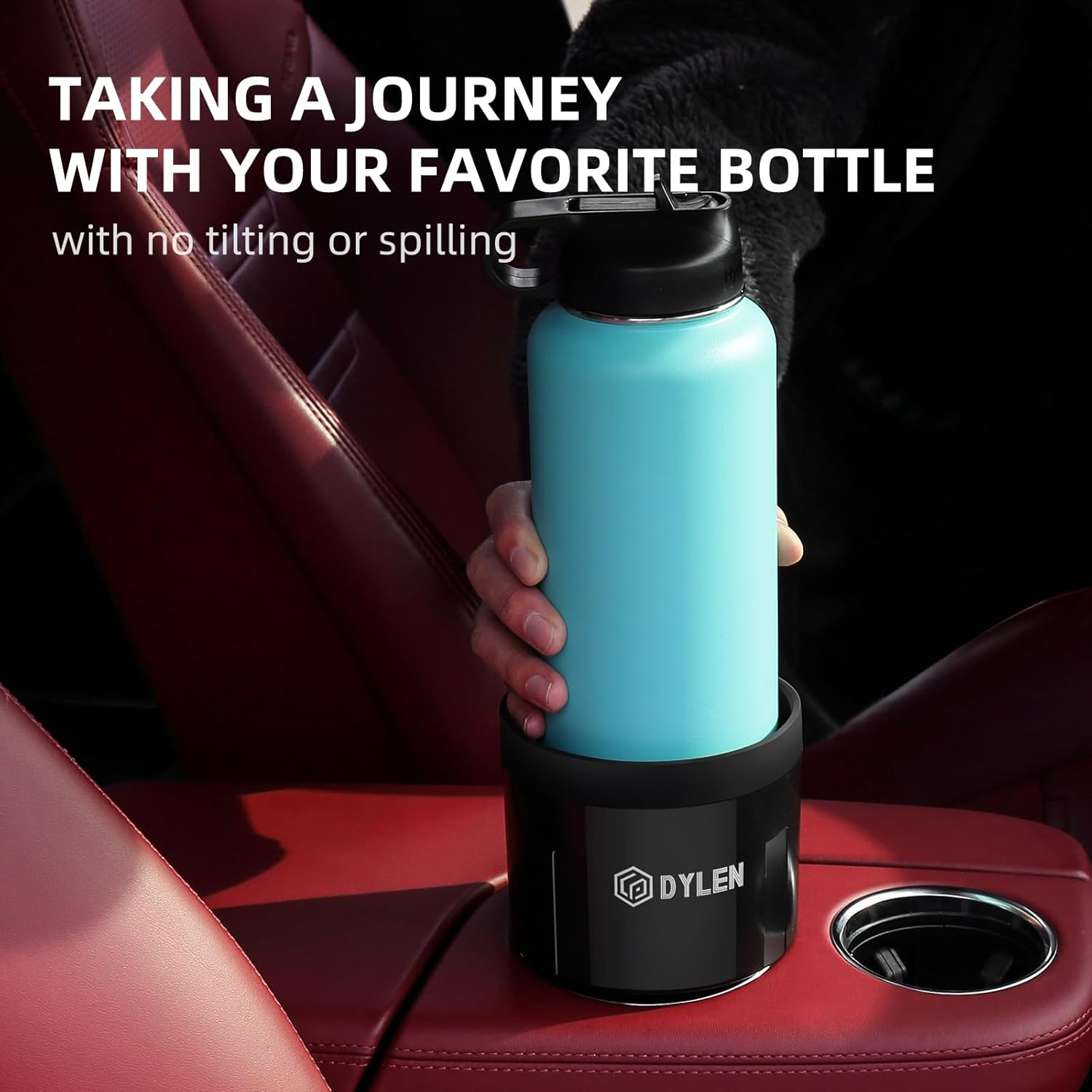 DYLEN Cup Holder Expander, Car Cup Holder Extender with Expandable Insert, Fits Large Water Bottles 500-1400 ML (7.1-10.5 CM) image number 3