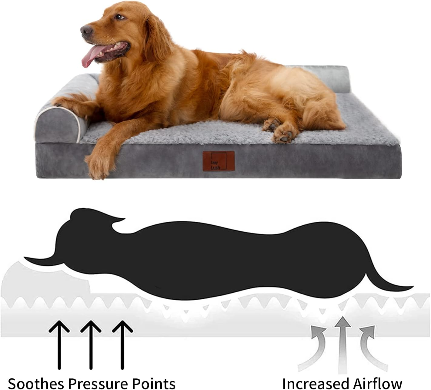 Bolster Dog Bed for Extra Large Dogs, Memory Foam Orthopedic L-Shape Dog Beds with Removable Washable Cover, Cozy Plush Dog Sofa, Pet Bed with Waterproof Lining and Nonskid Bottom image number 3