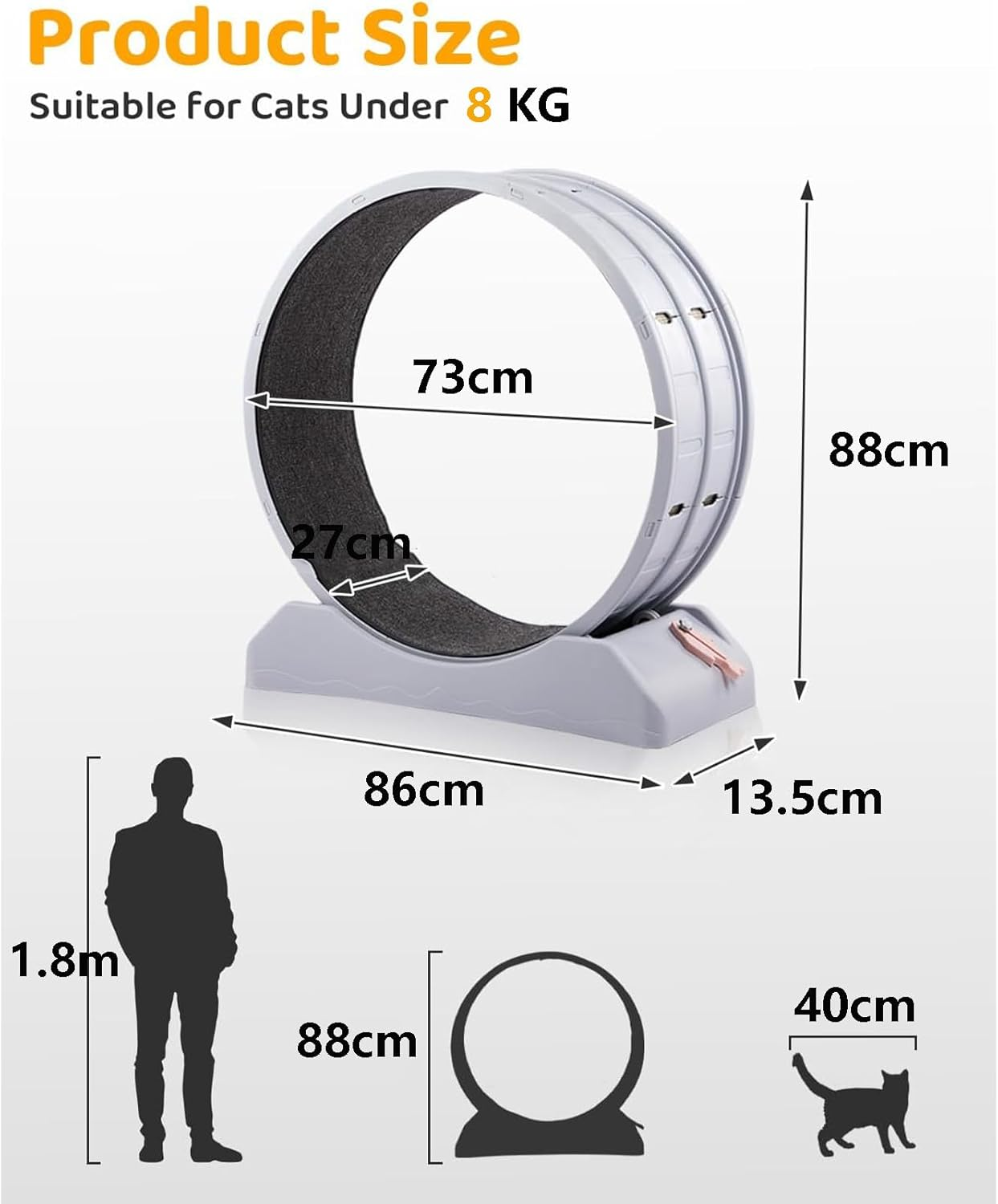 Cozioz Cat Exercise Wheel, 88Cm PP Plastic Treadmill for Indoor Cats, Quiet Running with Carpeted Wheel, Helps Cats Lose Weight and Stay Healthy, Easy to Install image number 1