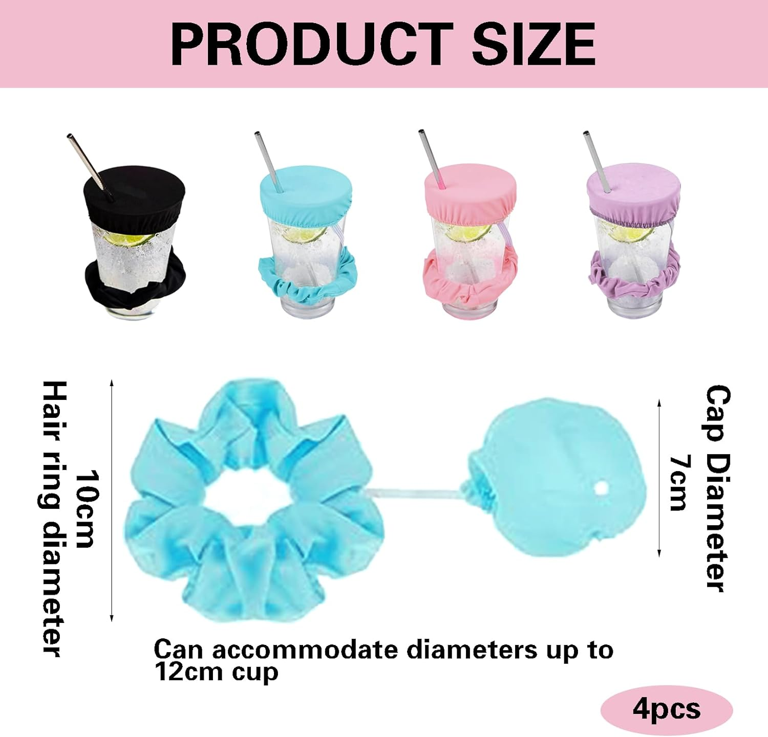 Pack of 4 Ko Drop Protection Bracelet, Drink Protection Lid, Cap Scrunchie Hair Band, Drink Cover, Hair Scrunchie, Reusable Drink Lid, Night Cap, Ideal for Bars and Parties