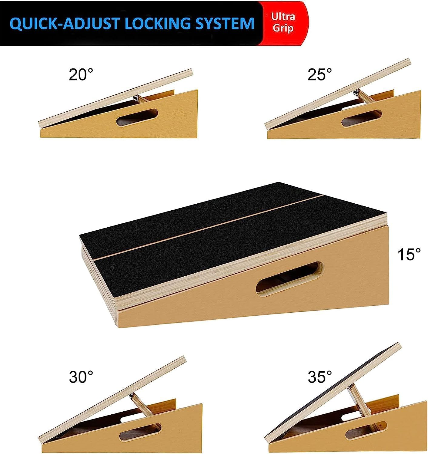 Professional Wooden Slant Board, Adjustable Incline Board and Calf Stretcher, Stretch Board Calf Stretcher Slant Board - Extra Side-Handle Design for Portability