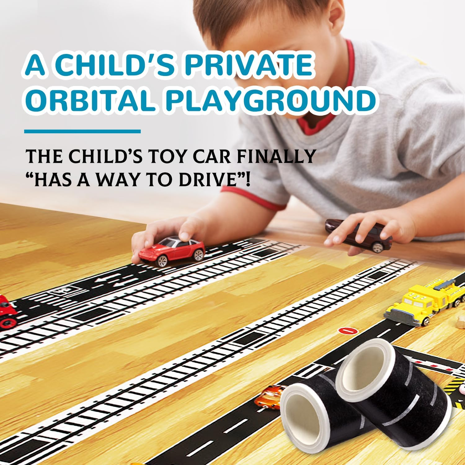 Road Railway Tape for Toy Cars Track Trains, Compatible for Preschoolers and Elementary Kids Boosts Creativity(2 Road + 4 Curves + 4 Traffic Signs) ﻿ image number 4