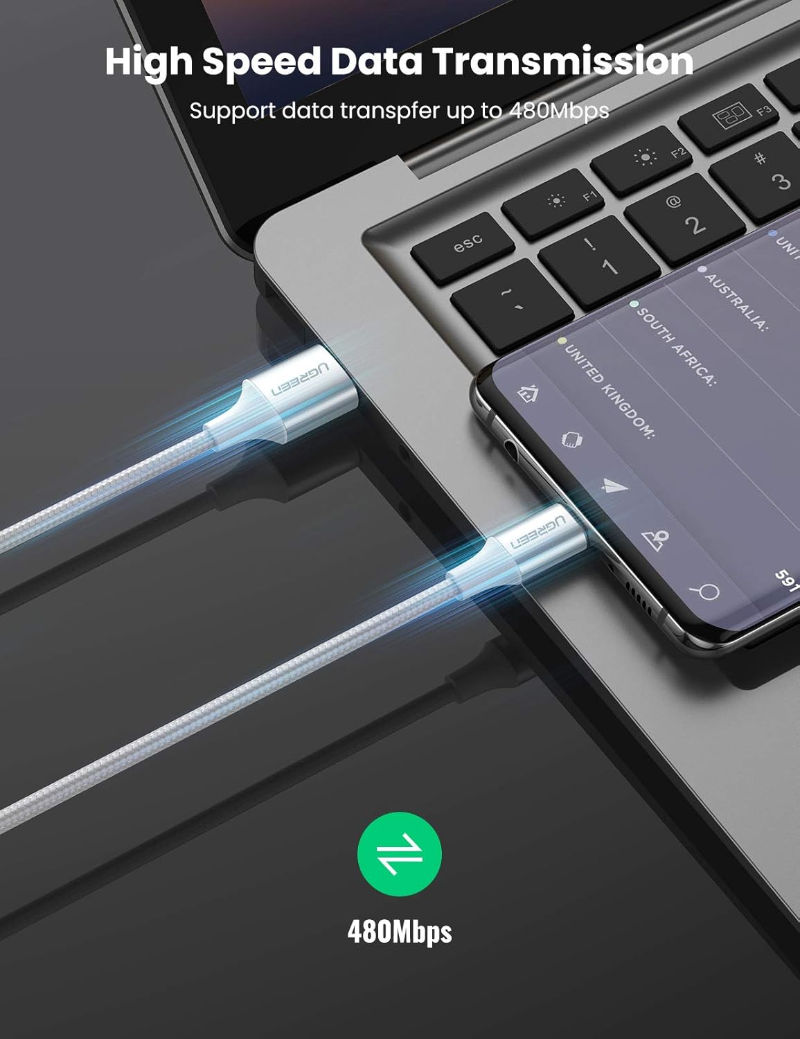 UGREEN 60409 USB-A to USB-C Charging Cable 3M (Silver White) image number 5