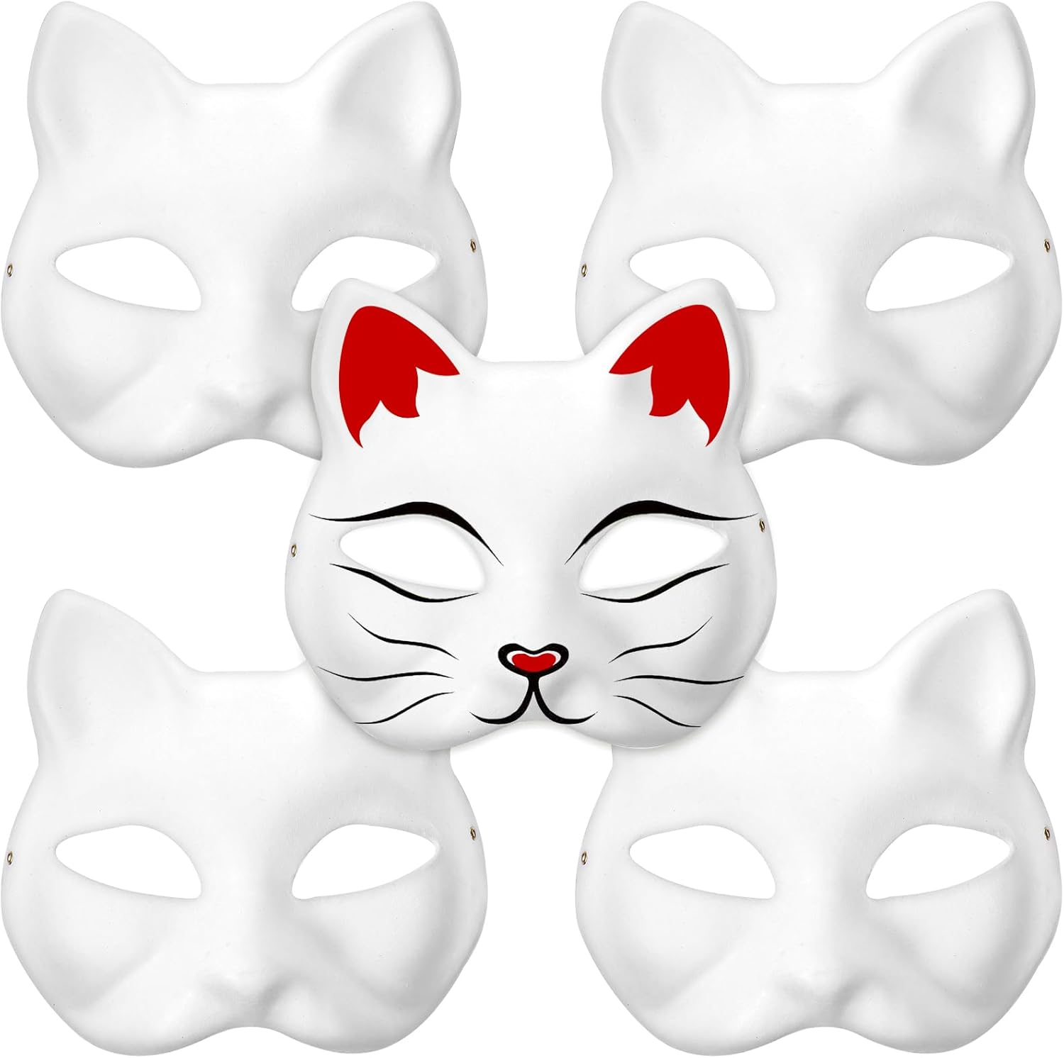 WRITWAA 5 Pcs Blank Cat Masks White Paper Hand Painted Masquerade Masks for Halloween Cosplay and Costume Parties Craft Accessories