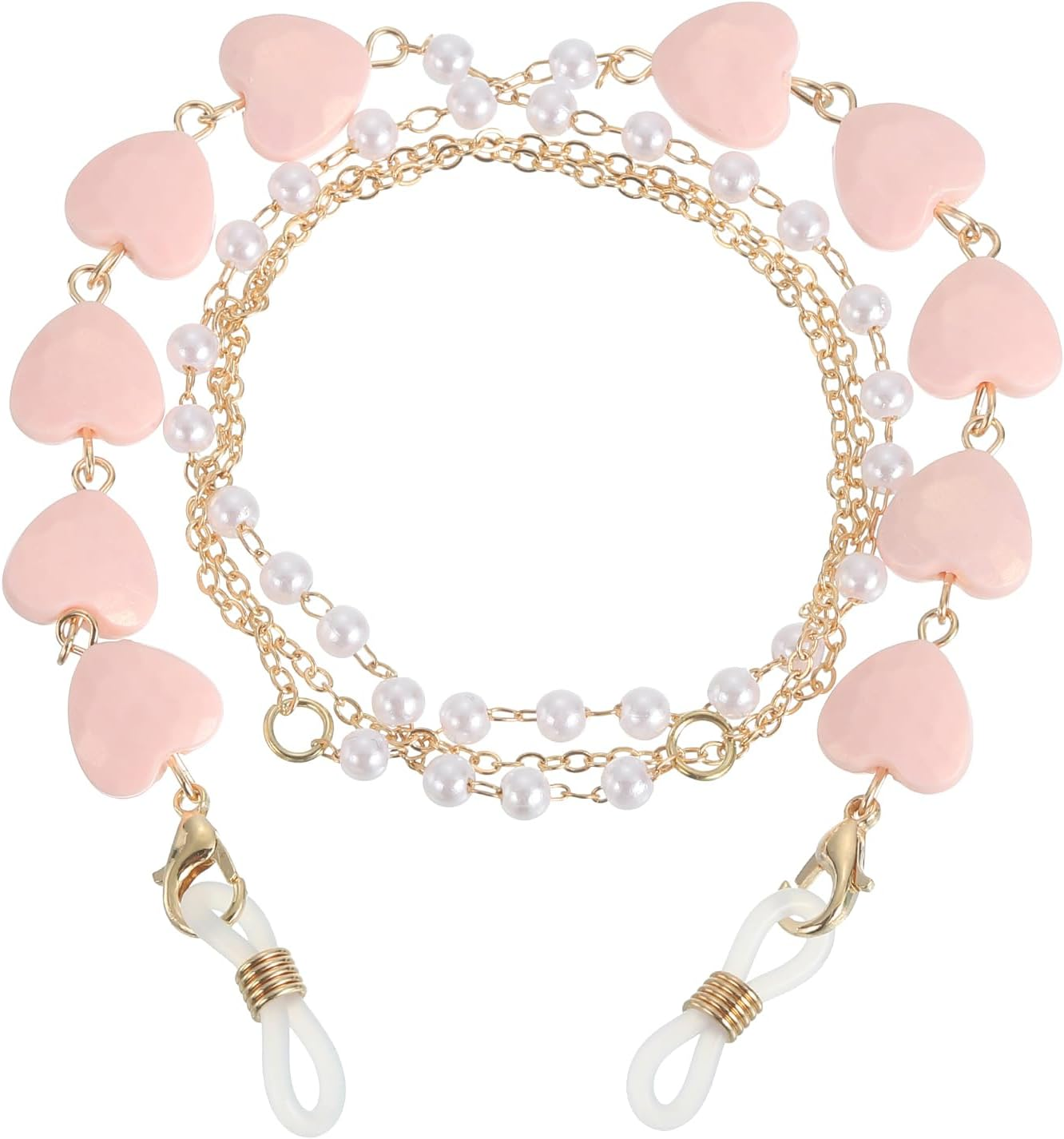 Uxcell Beads Eyeglass Chain, Pearl Glasses Strap Eyewear Retainer Chain around Neck Sunglass Holder for Girls Women, Pink Heart image number 4