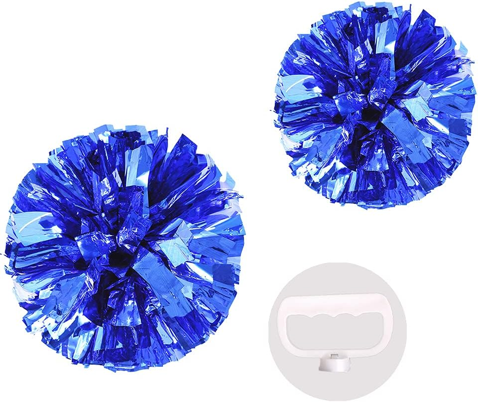 BCLAND Cheerleading Metallic Foil & Plastic Ring Pom Poms Cheerleading Poms Pack of 2 (Blue)