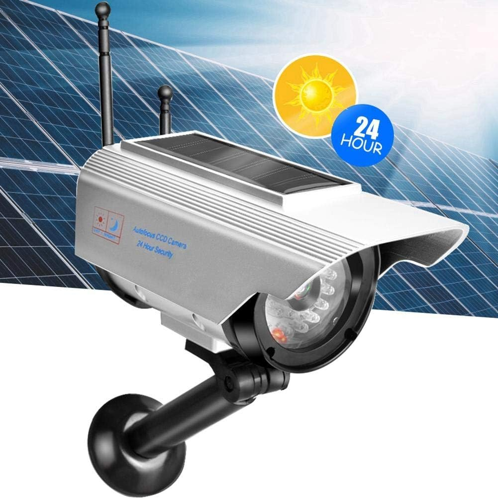 Dummy Fake Surveillance Security Camera,Solar Power LED Fake Camera Outdoor Silver Dummy Camera with Solar Light for Home Business Outdoor image number 3