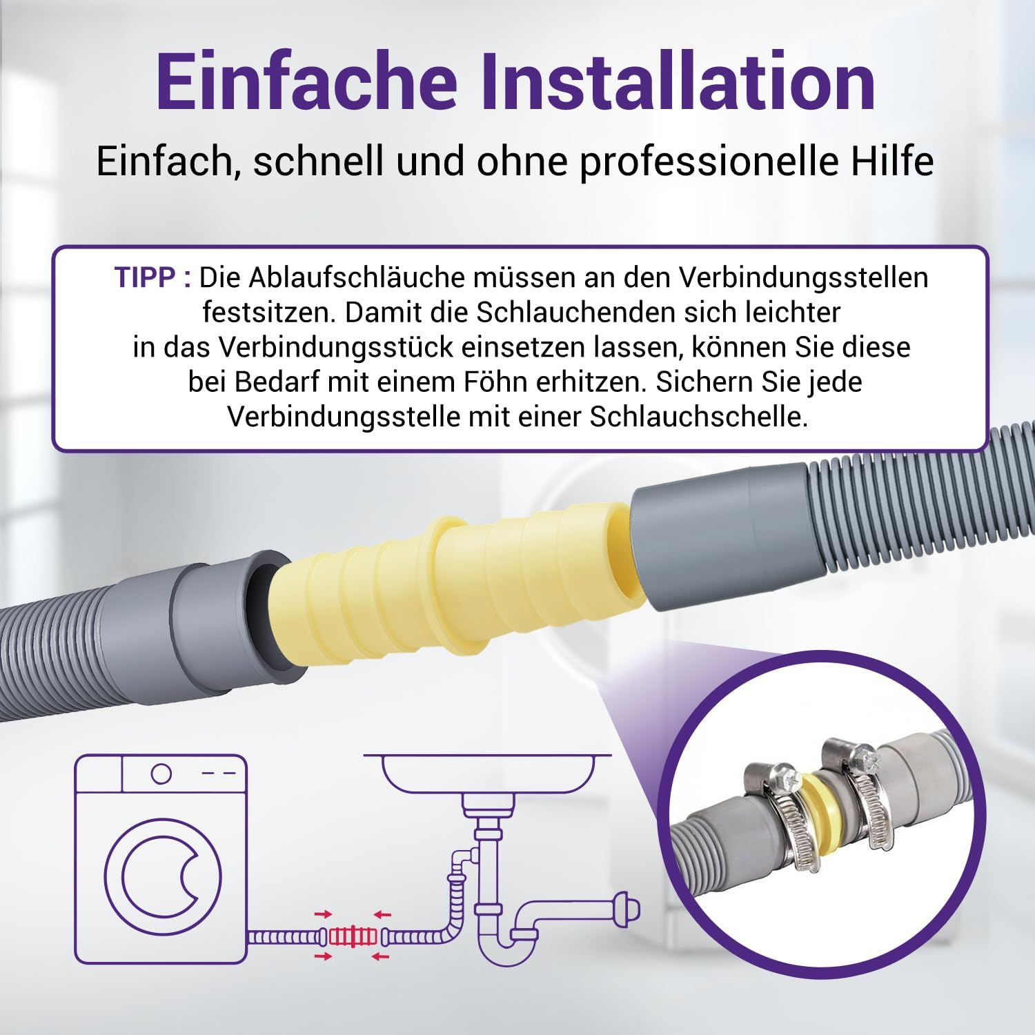 Vioks.Pro Washing Machine Drain Hose Adapter Diameter 22 Mm for Flexible Drain Hose Extension/Waste Water Hose Dishwasher & Hose Connector for Water Hose Washing Machine image number 6