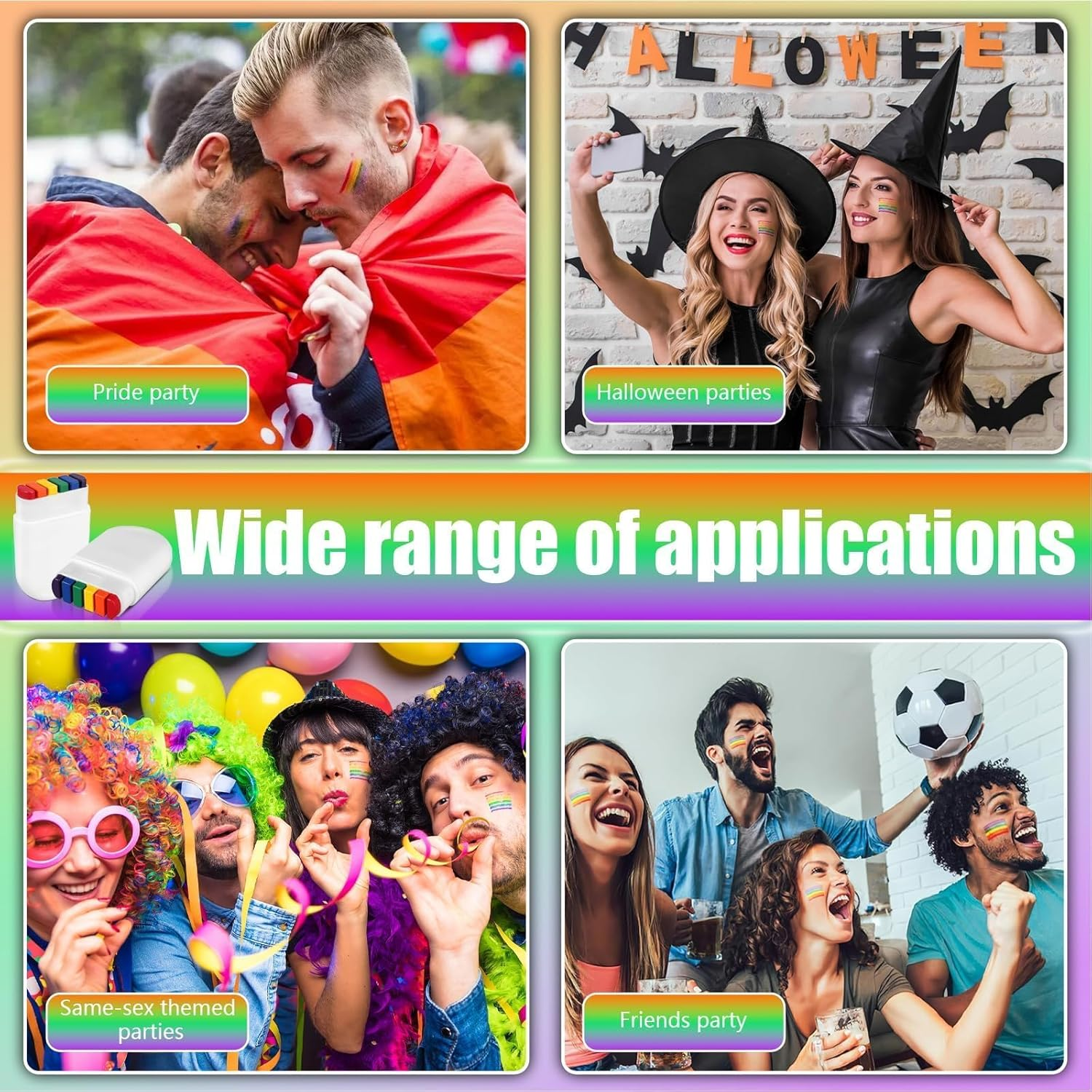 Rainbow Face Paint, 2 Pcs LGBT Paint, Pride Flag Paint for Gay Pride Parade, Pride Month Celebrations, Party,Cosplay, Halloween Makeup(2 Pcs) image number 5