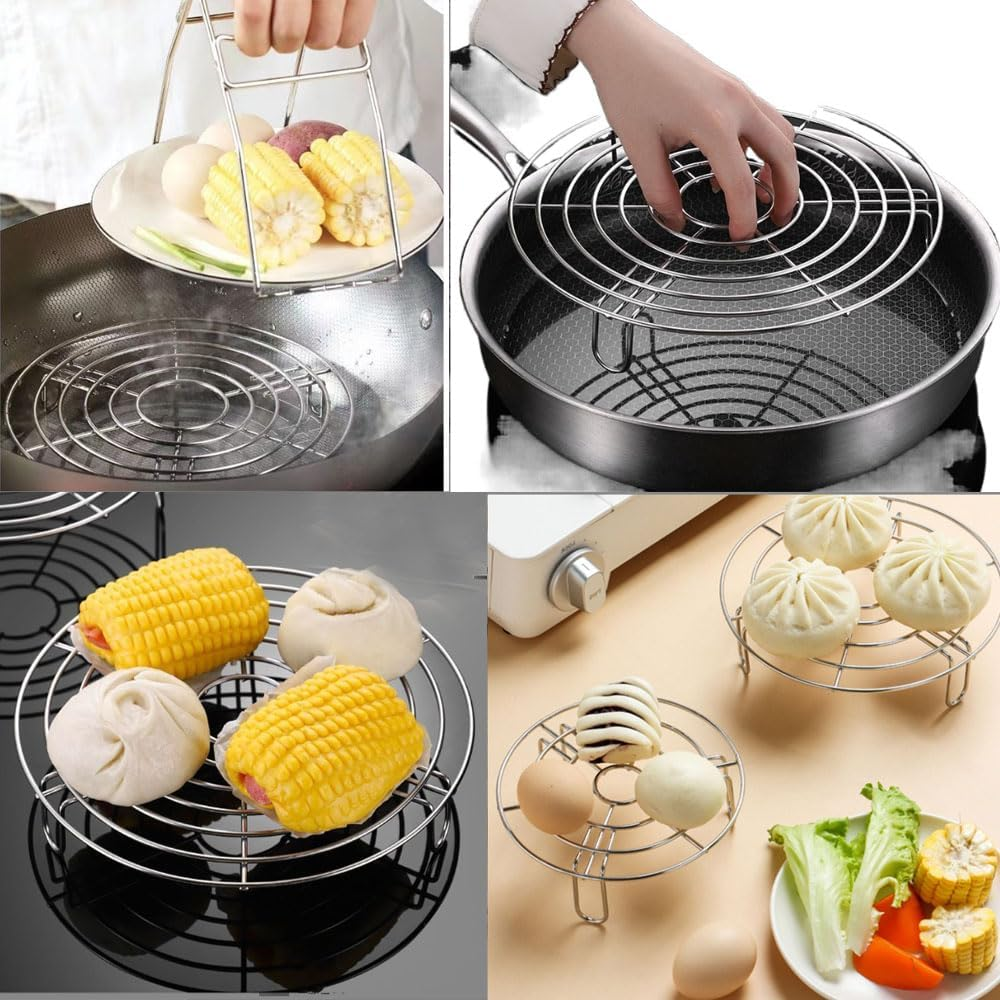 Armastuse Steam Rack,Round Roasting Baking Steaming Cooling Rack Cooking Grid Grill Stainless Steel Fits for Dutch Oven, for Lifting Food in Pots, Fits Air Fryer Pressure Cooker image number 1