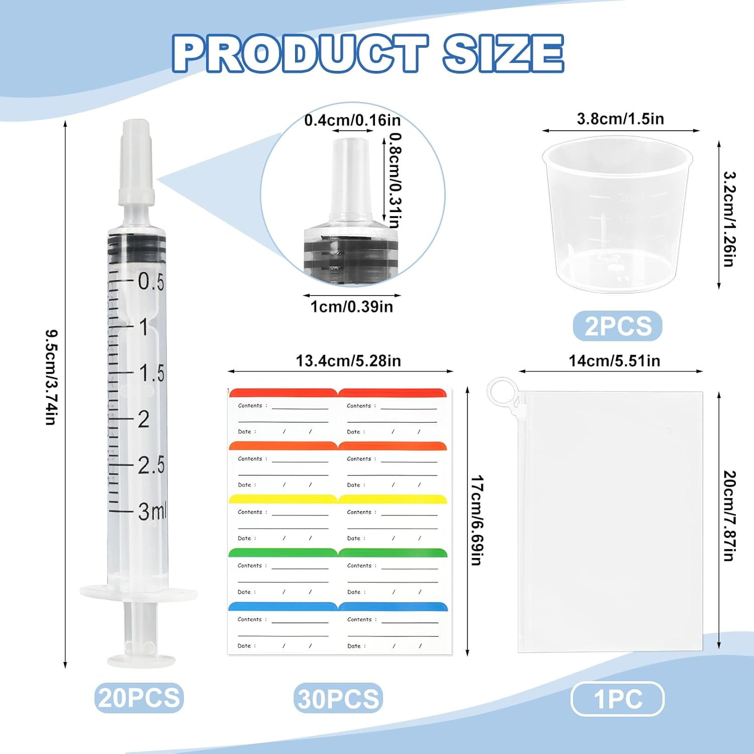 53Pcs Colostrum Collection & Storage Kit, 20 Sterile Sealed Breast Milk Collector(3 ML) Syringe No-Needle with Sealed Caps, 30 Stickers, 2 Colostrum Collection Measuring Cup(20Ml) 1 Slide Lock Bag for Breastfeeding image number 1
