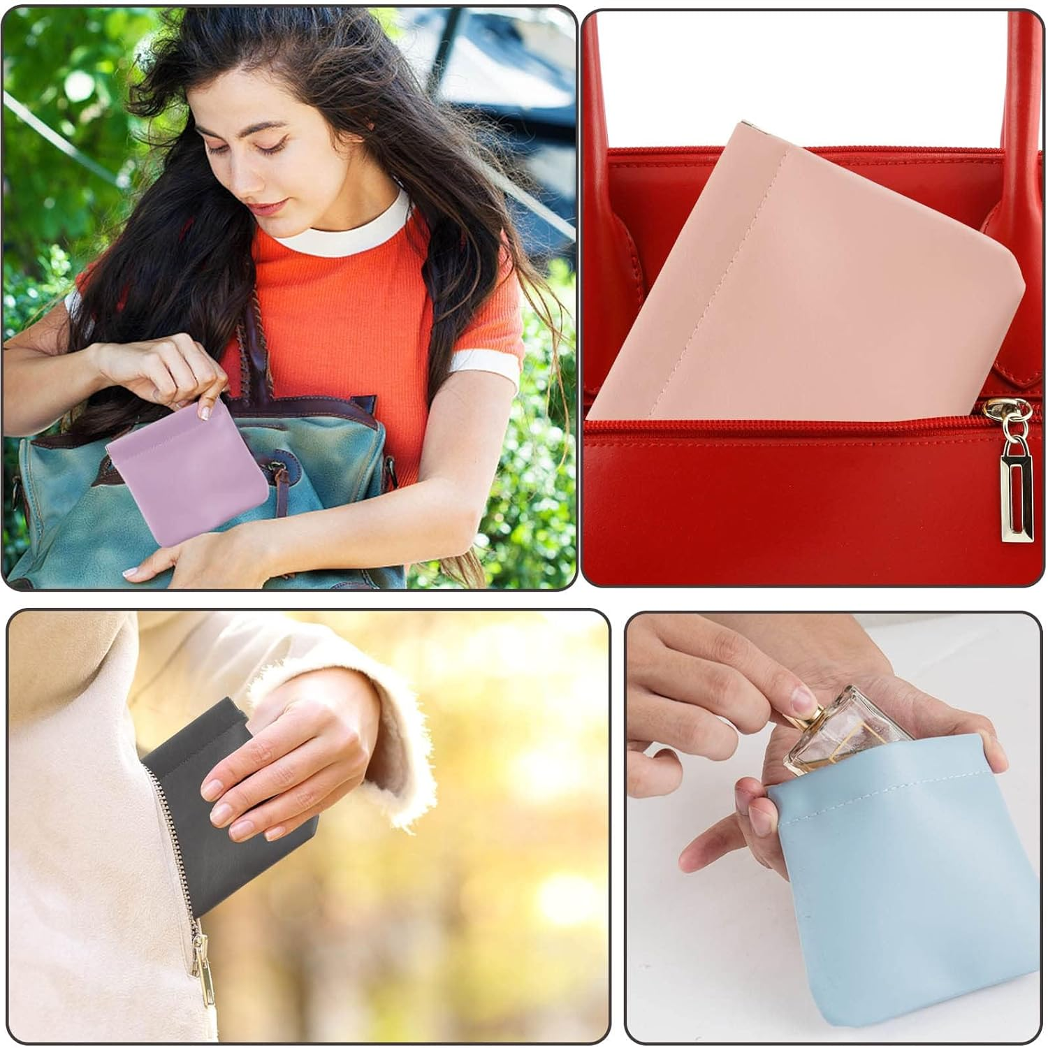 Kvadouly 4 Pcs Coin Purse Makeup Bag &ndash; PU Waterproof Portable No Zipper Self-Closing Lambskin Pocket Coin Purse for Women Credit Cards, Ids, Keys, Headsets, Lipsticks image number 1