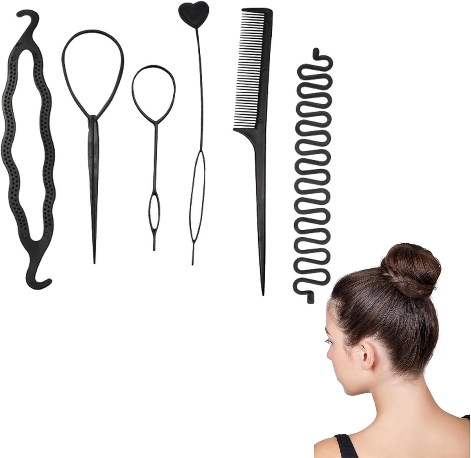 6 Pieces Hair Styling, Topsy Tail for Hair, Hair Braiding Tool, Hair Styling Accessories, Hair Styler, Hair Styling Accessory Set, Bun Maker