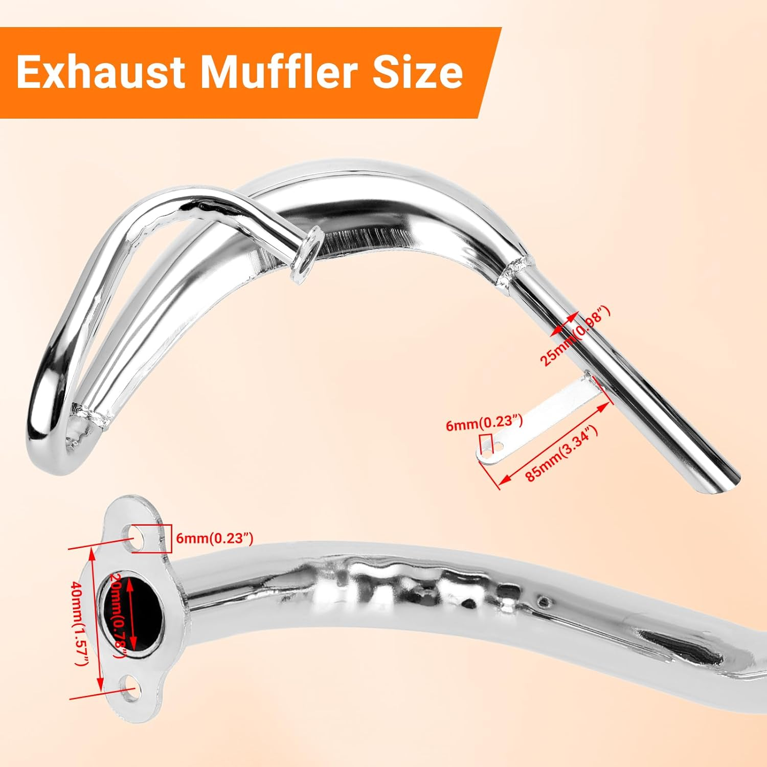 FVRITO Performance Chrome Exhaust Muffler Expansion Chamber Pipe Silencer Gasket for 2 Stroke 50Cc 66Cc 80Cc 100Cc Engine Gas Motorized Bicycle Motor Bike Silver image number 2