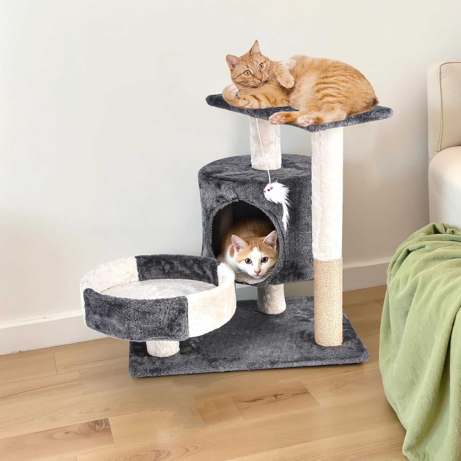 Cat Tree with Sisal-Covered Scratching Posts and Pads, Activity Centre Climbing Tree Furniture with Cat Condo, Cat Tower for Medium Cats Grey image number 4