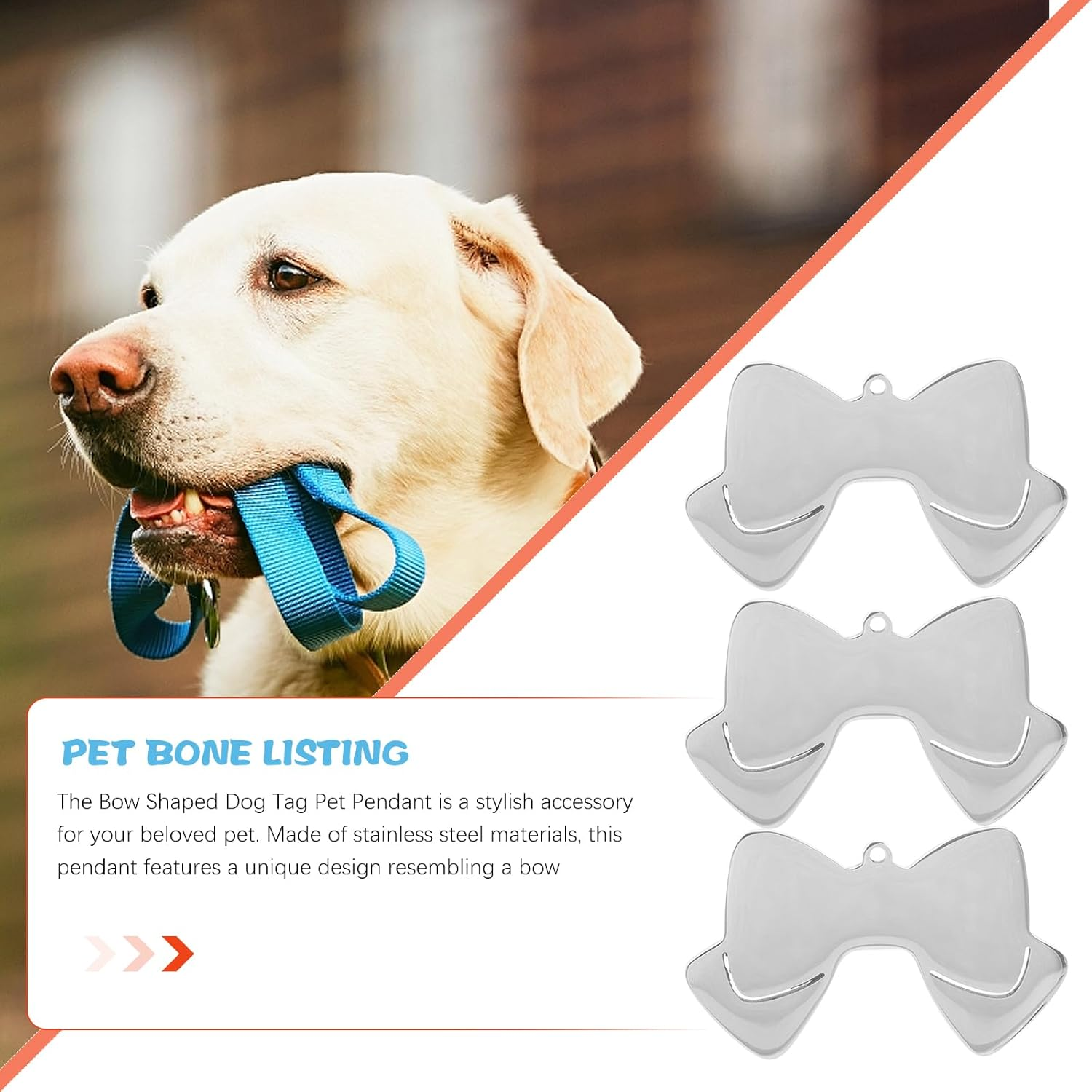 LUOZZY 10Pcs Dog ID Tags Bow Shape Dog Name Tags Puppy Stainless Steel Name Tags Pet Accessories - Silver image number 1