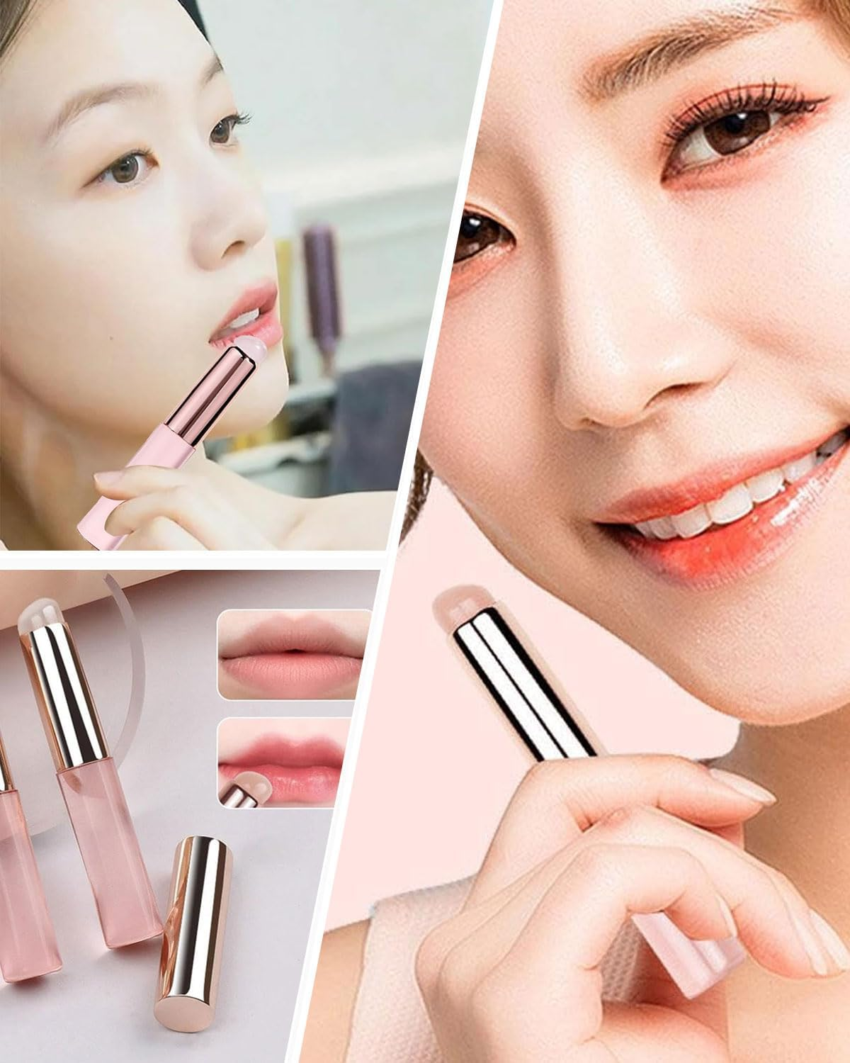 KGDUYC 2 Pieces Lip Brush Silicone Silicone Nail Brush, Ombre Nail Brush, Silicone Nail Tools, Reusable Silicone Chrome Applicator for Nails, with Protective Cap Manicure, Pink image number 1