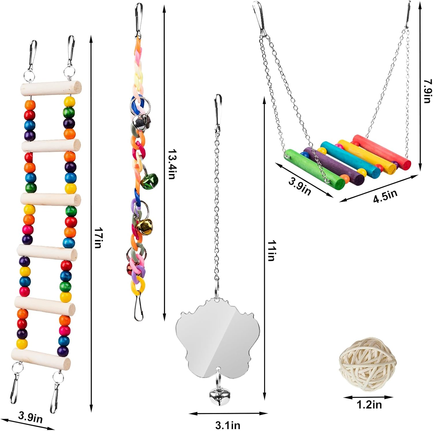 Bird Toys for Parakeets 7Pcs, Wood Parrots Budgie Cage Accessories, Bird Perch Swings for Small Conure Cockatiel Toys, Bird Ladder Swing for Parakeets Climbing 18'' image number 4