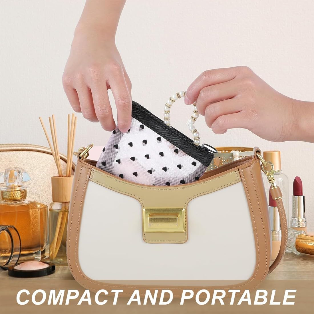 JYNXOR Set of 4 Mini Make-Up Bags, Mini Cosmetic Bag, Net Cosmetic Bags, Mini Mesh Bags with Zip, Make-Up Zip Pockets for Lipstick, Headphones image number 1