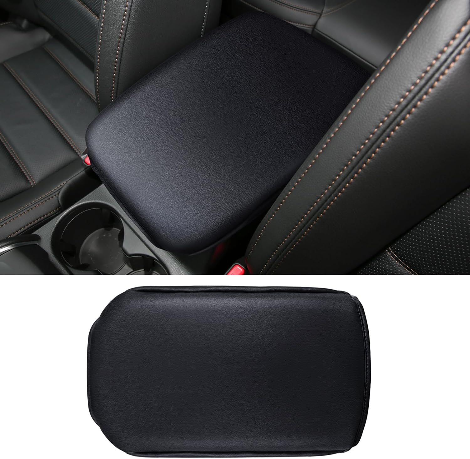 Auprite Center Console Cover for Mazda CX5 2018-2023 2024, Auto Center Console Cover Pad PU Leather Car Armrest Seat Box Cover Protector for Mazda CX5 Accessories (Black with Cushion Flat) - Black With Black Stitches image number 6