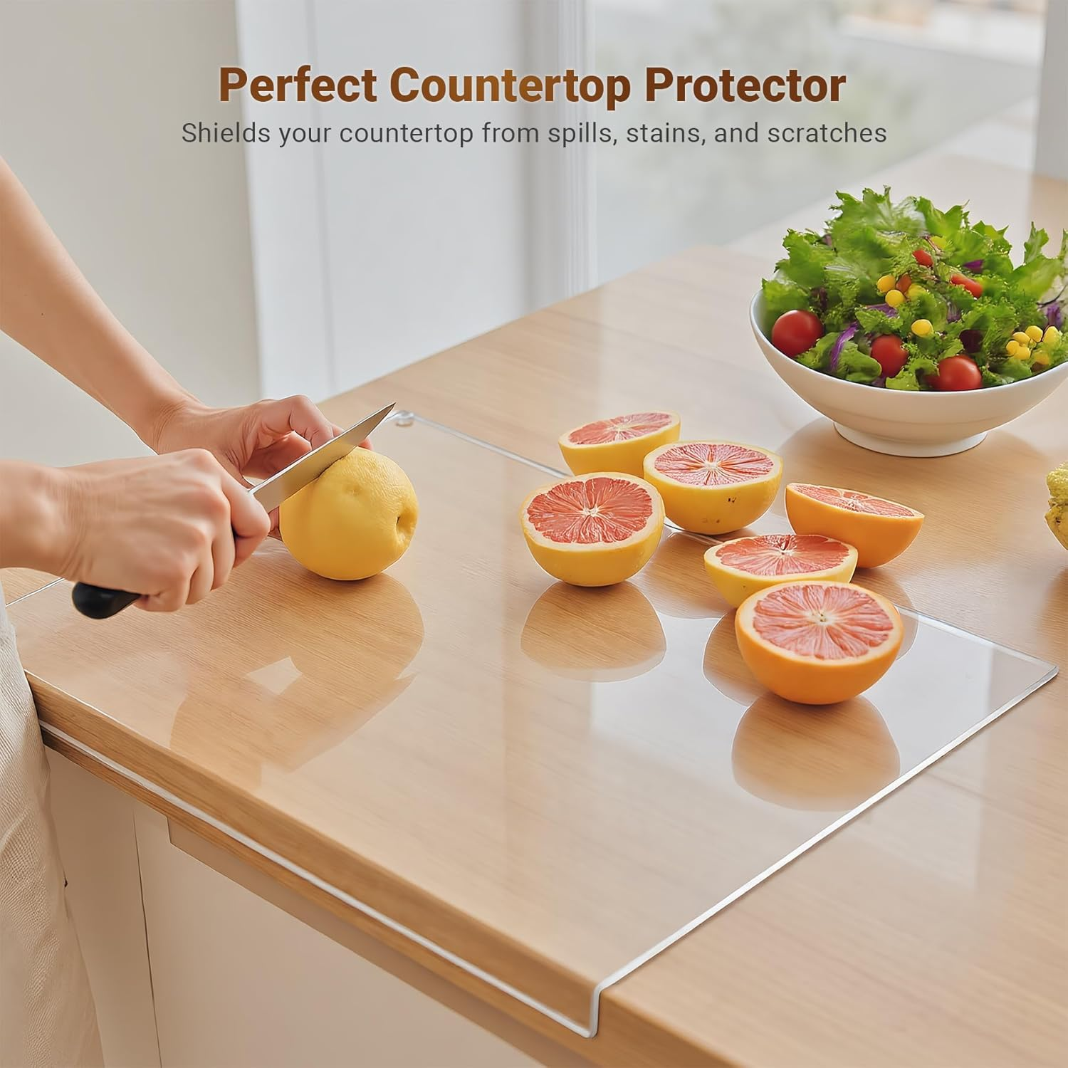 EP Leben Acrylic Cutting Board with Counter Lip,Clear Cutting Board for Kitchen Countertop,Non-Slip,Perfect for Bread,Meat,Veggies & More,Great Kitchen Essential Gadgets & Decor(17.5"X13.5" /45X35Cm) image number 1