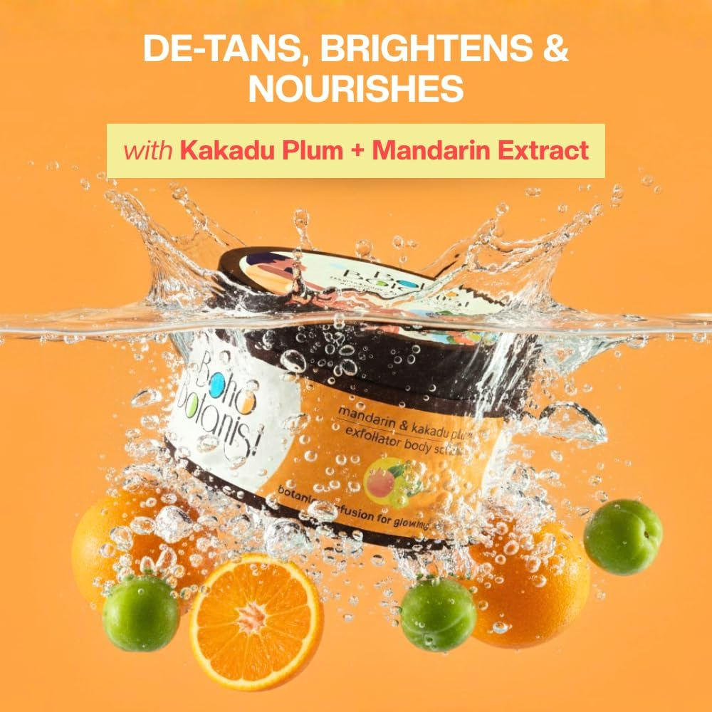 Boho Botanist Mandarin & Kakadu Plum Exfoliator Body Scrub for Hydration | 1% Niacinamide & Vitamin C | Dermat Tested, SLS & Paraben Free | for All Skin Types, Both Men & Women | 200G image number 5