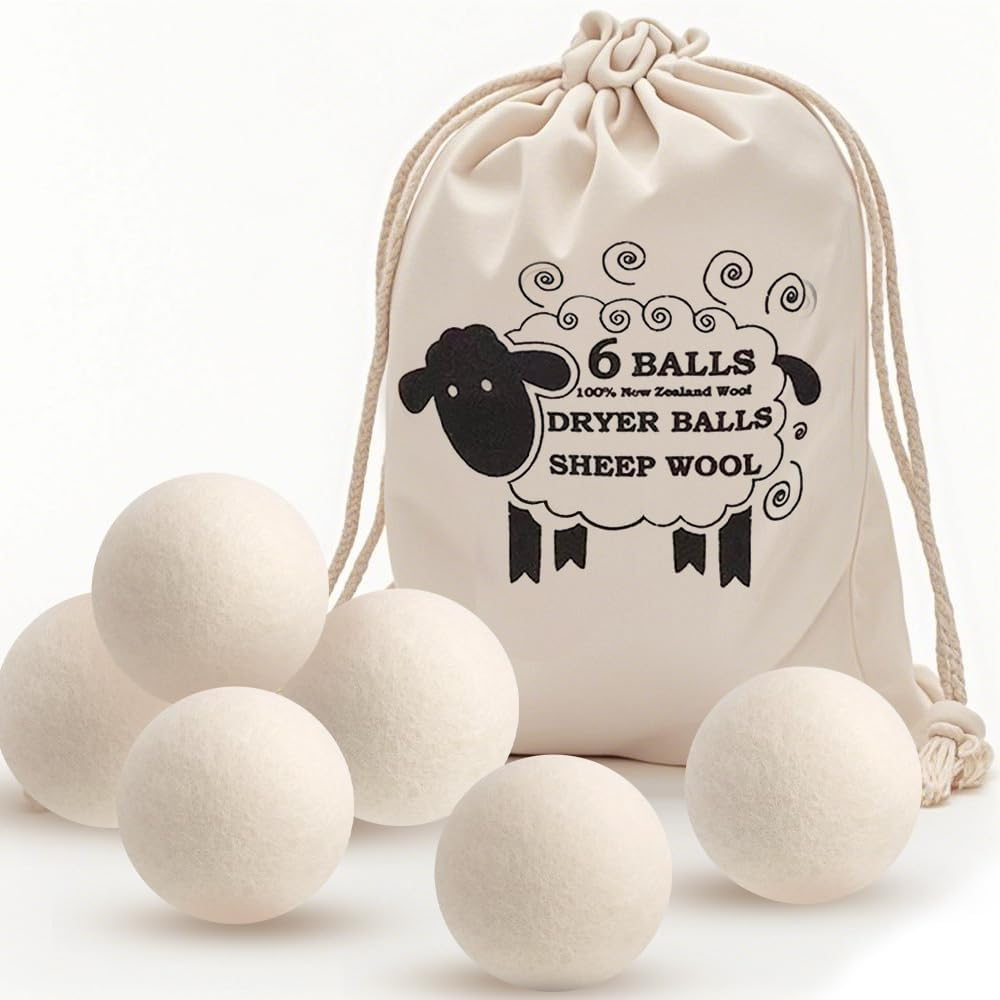 Wool Dryer Balls,Set of 6 with Storage Bag, 100% Natural Fabric Softener,Reusable Natural Fabric image number 6