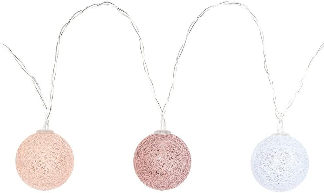 Ideen Mit Herz Ball Fairy Lights with 10 Leds, Battery Operated, 10 Cotton Balls in 3 Colours, Diameter 35 Mm per Ball, Includes Timer (White, Apricot, Dusky Pink)