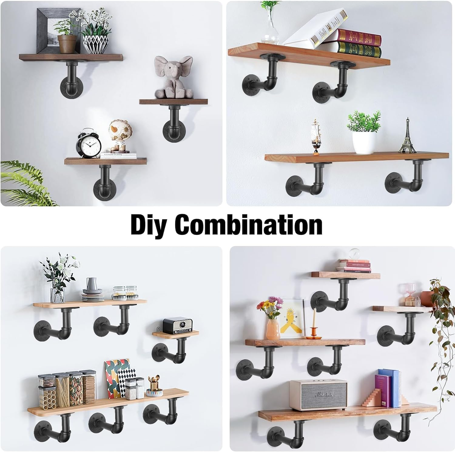 4PCS Pipe Floating Shelf Bracket Industrial Pipe Shelf Bracket Mounting Bracket Storage Racks Decor image number 3