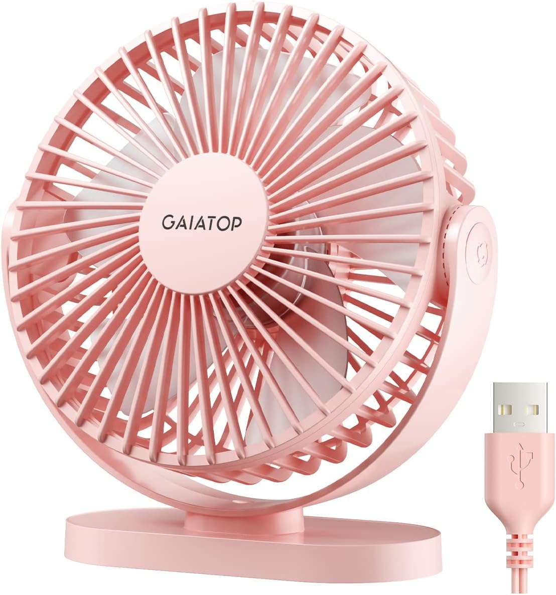 Gaiatop USB Desk Fan, 5.5 Inch Small Quiet Powerful 3 Speeds 90&deg; Rotate, Personal Mini Portable Desktop Table Fans, Cooling for Home Office Car Travel Indoor Outdoor Pink image number 2