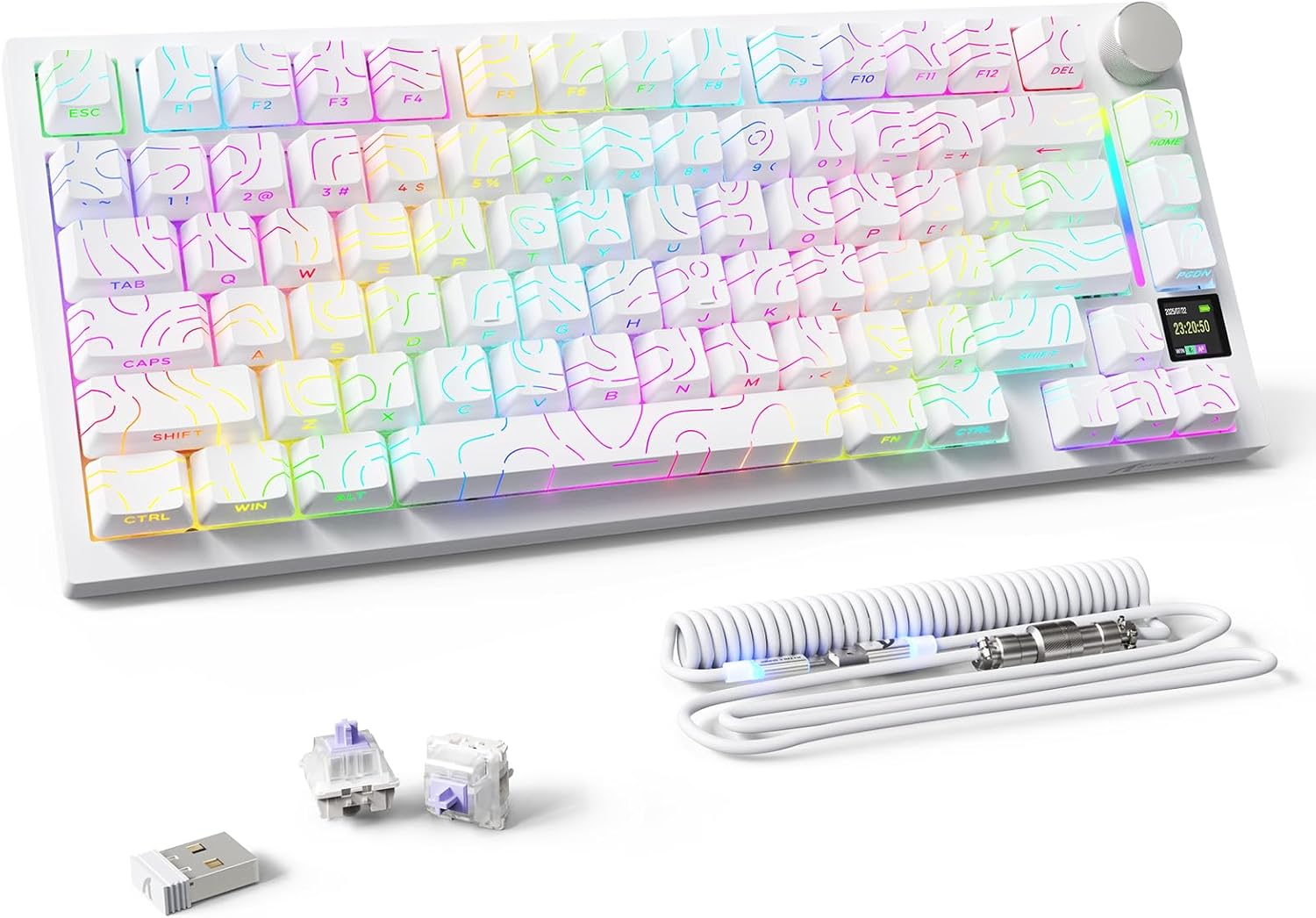 Attack Shark X820 Ultra Wireless Mechanical Keyboard with TFT Smart Display&Knob,75% Bluetooth/2.4Ghz/Usb-C Wired Gaming Keyboard,Gasket-Mounted Linear Switch with Coiled Cable,For Win/Mac-Gray