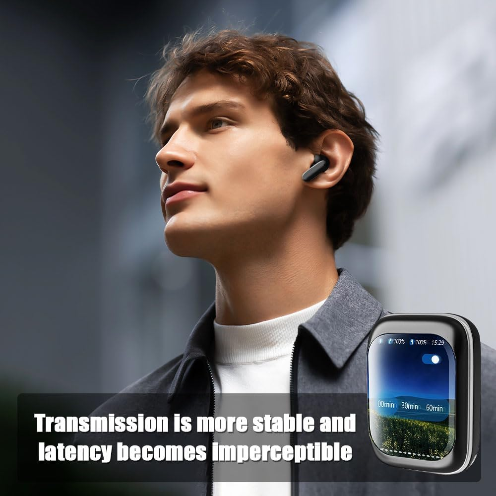 Mesen Touchscreen Bluetooth Headphones, Wireless Bluetooth 5.3 with ANC/ENC Noise Cancelling Mic, 48 Hours Deep Bass Earbuds, Wireless Headphones with LED Colour Screen for Ios/Android image number 1